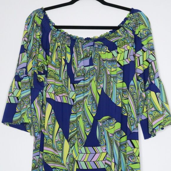 Trina Turk Womens Mini Dress Size Large Green Blue Paisley Shift Geometric‎ 70s - Picture 5 of 9